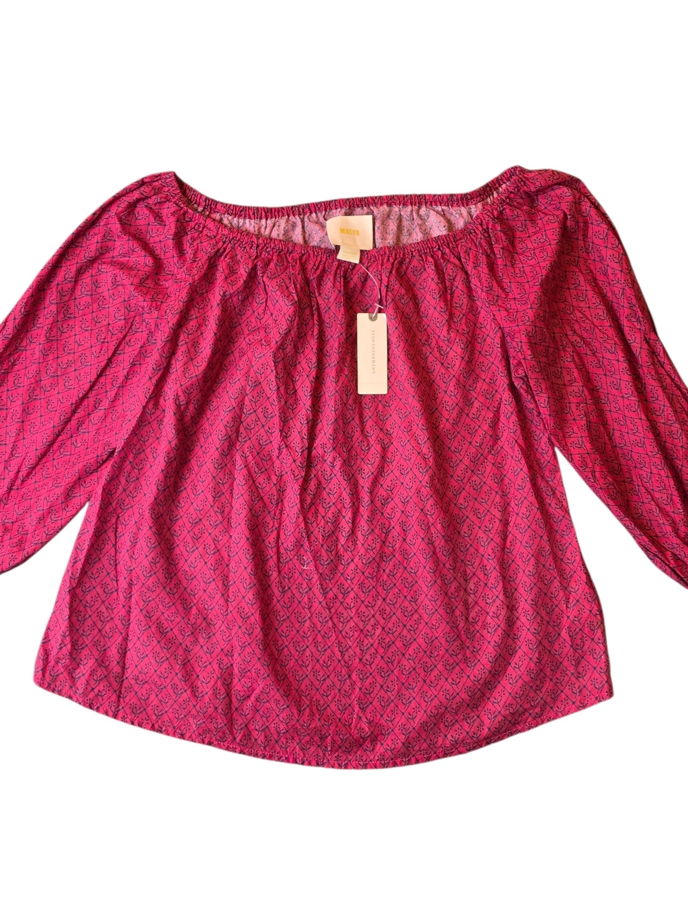Anthropologie Maeve Off-Shoulder Peasant Blouse Womans Medium Pink Floral Boho